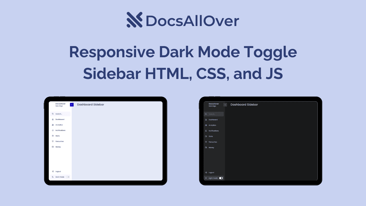 Docsallover - Responsive Dark Mode Toggle Sidebar  HTML, CSS, and JS