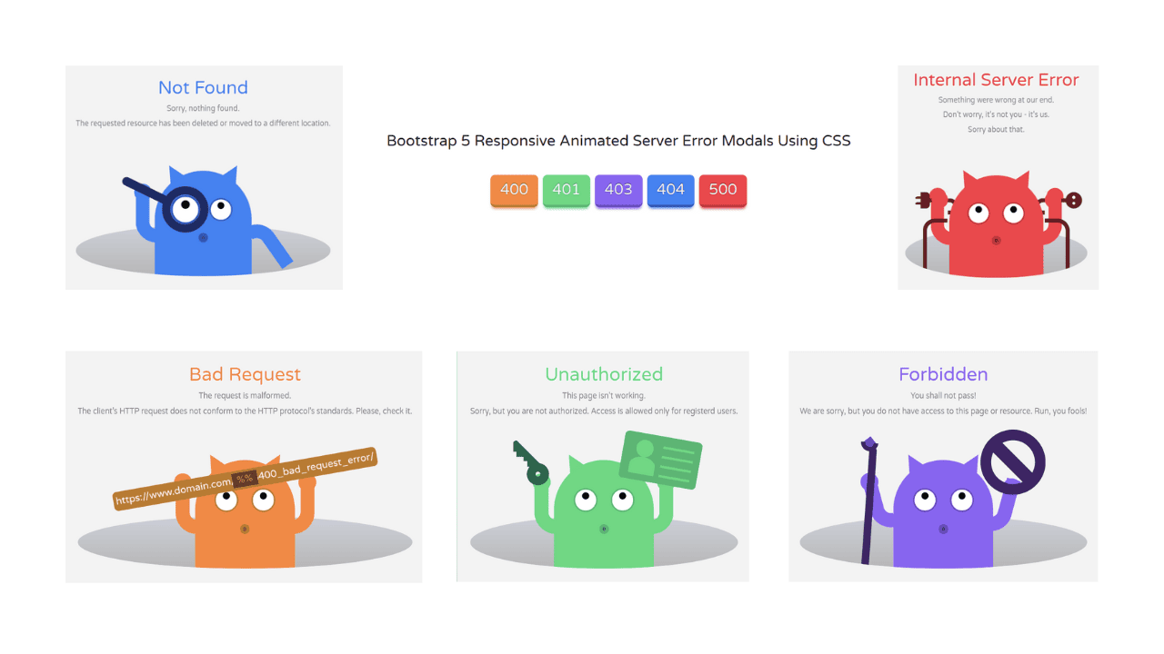 DocsAllOver - Bootstrap 5 Responsive Animated Server Error Modals Using CSS
