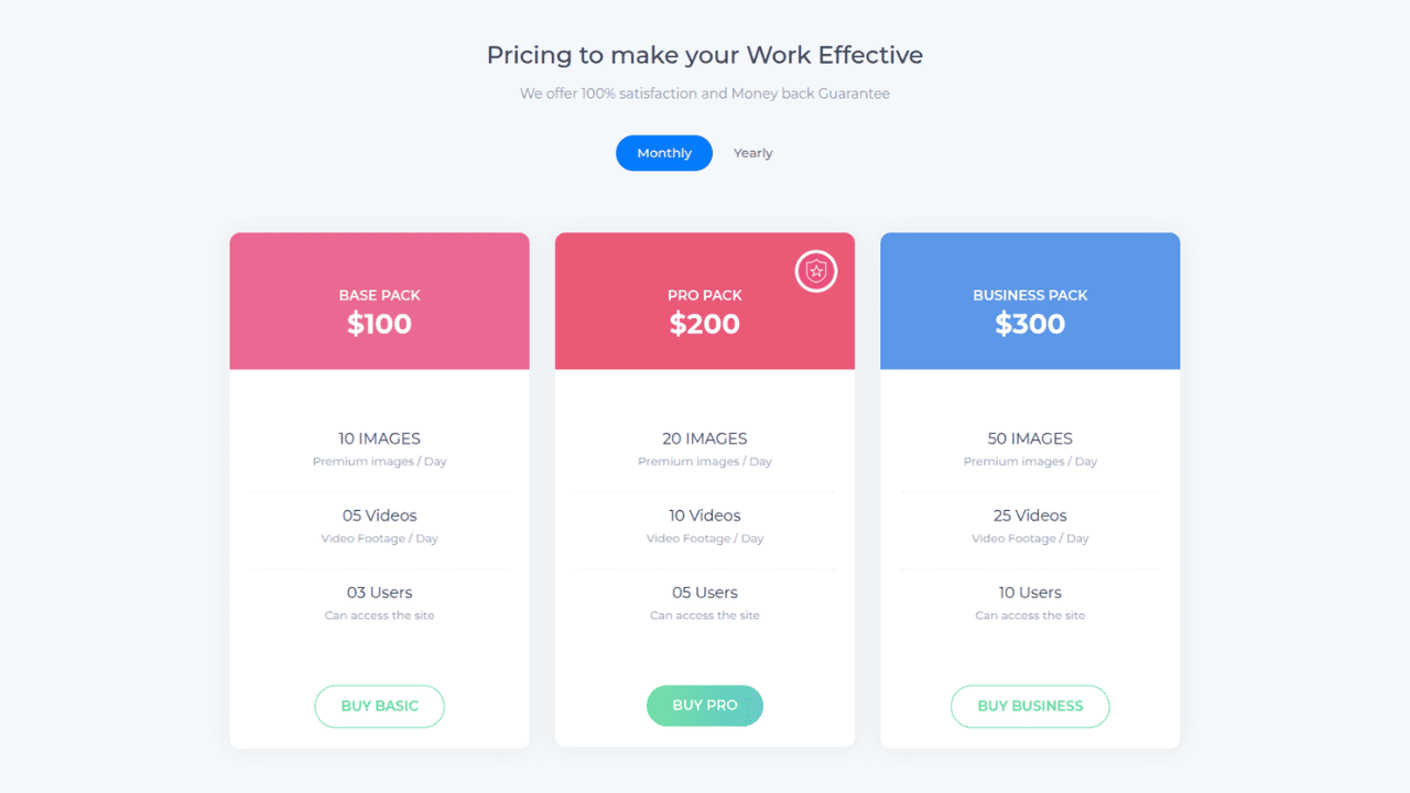 DocsAllOver - Bootstrap 4 Pricing Cards with Monthly and Yearly Options