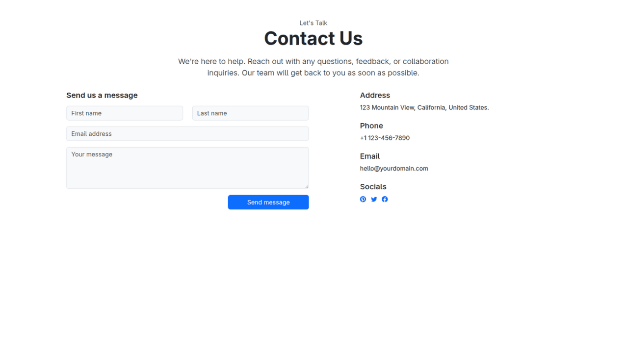DocsAllOver - Clean Bootstrap 5 Contact Form and Contact Details Layout