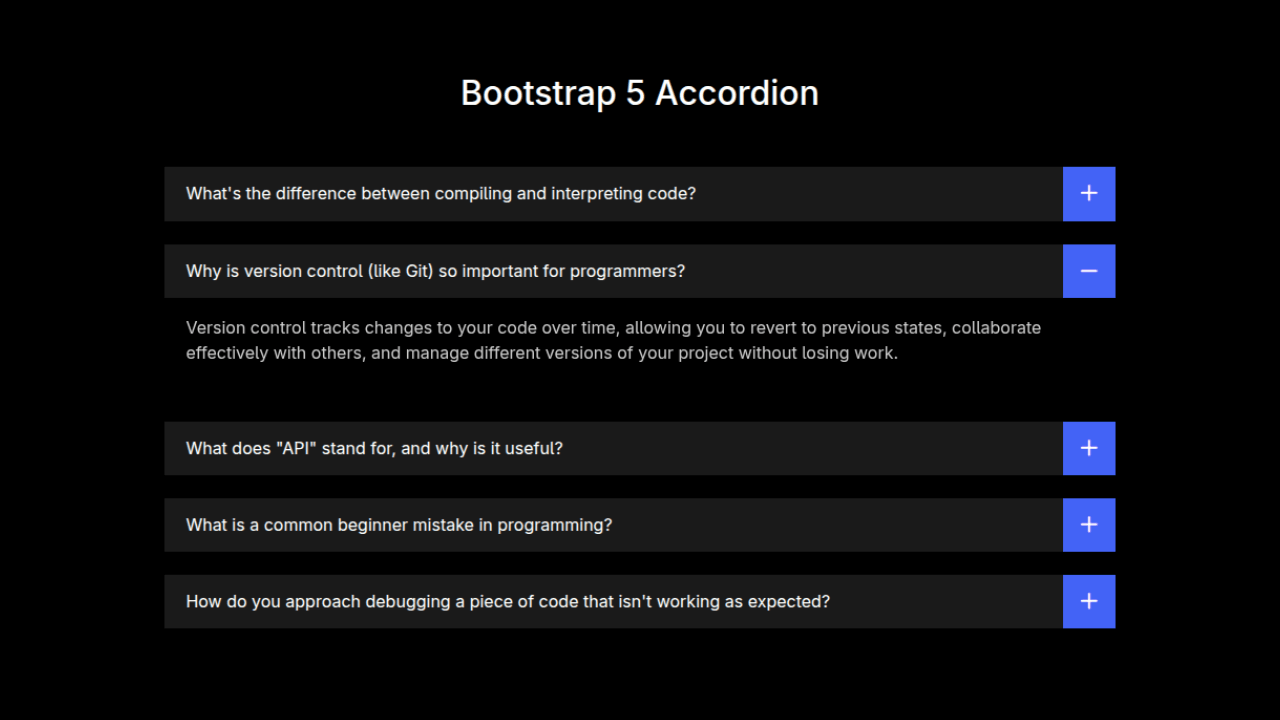 DocsAllOver - Dark Themed Bootstrap 5 Accordion with Custom Icons