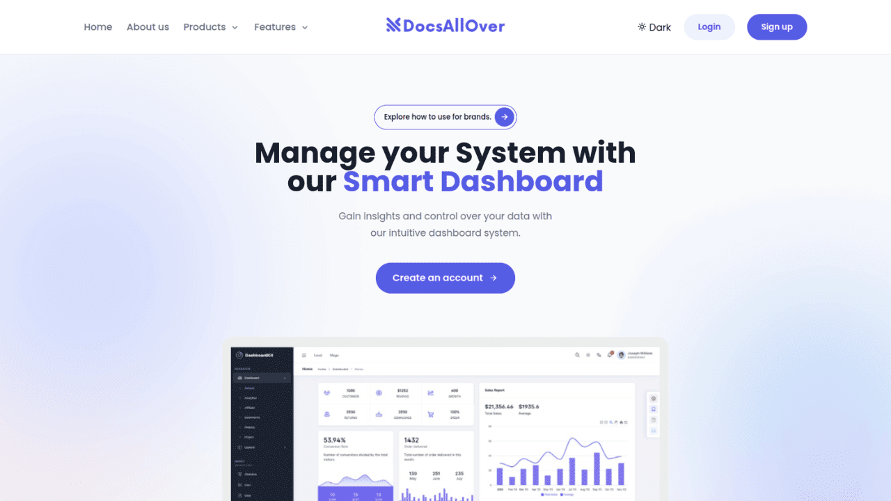 DocsAllOver - Responsive Tailwind CSS SaaS Hero with Theme Switcher