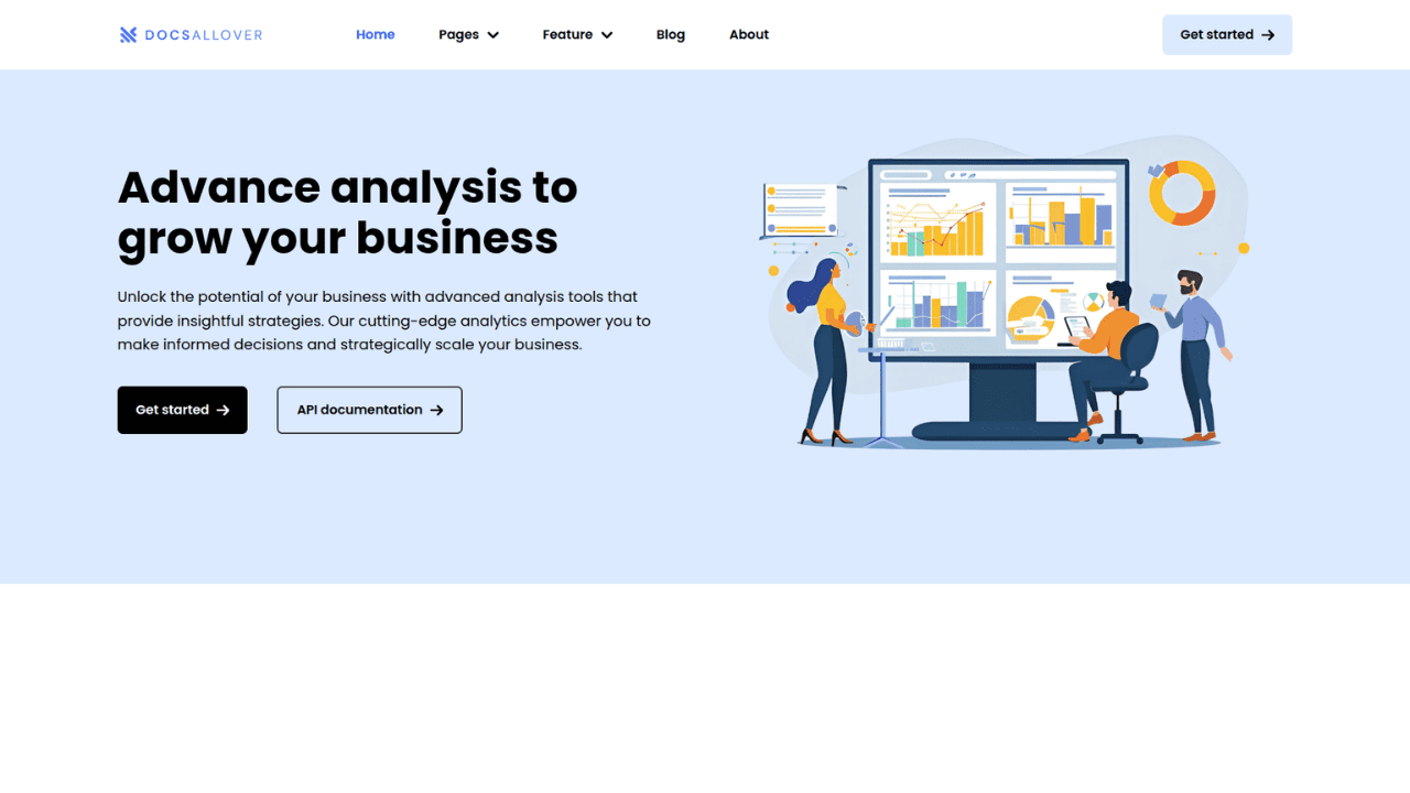 DocsAllOver - Tailwind CSS Hero Section with Dual CTA Buttons and Prominent Image