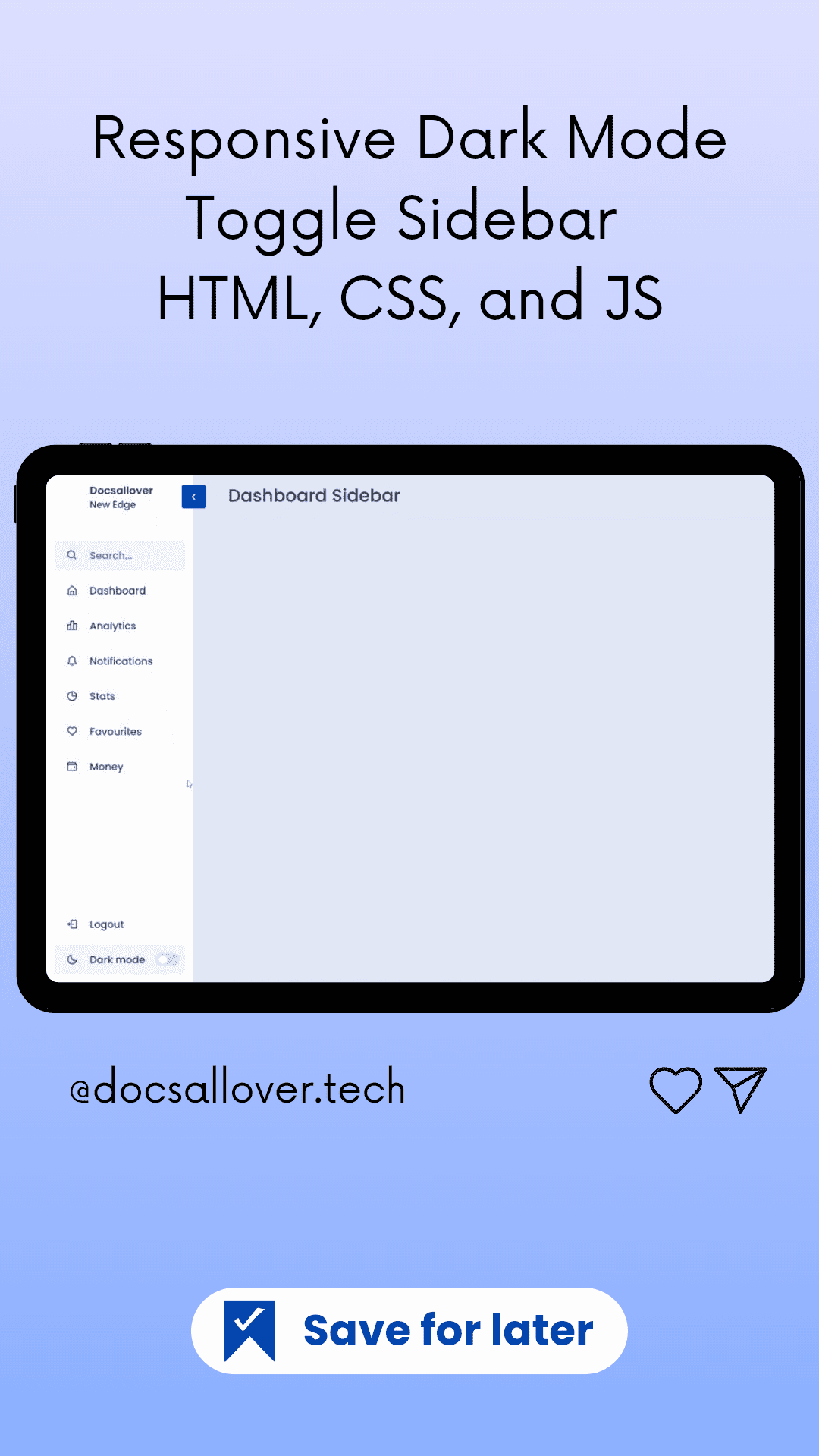 DocsAllOver - Responsive Dark Mode Toggle Sidebar HTML, CSS, and JS